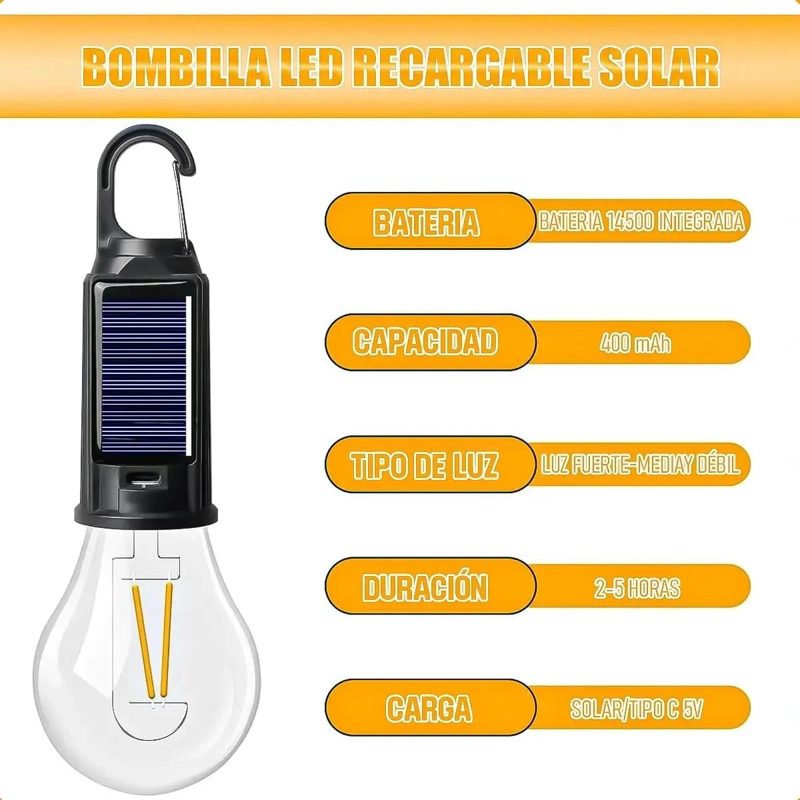 PACK 4 AMPOLLETAS SOLARES RECARGABLES 15W PARA CAMPING - 5