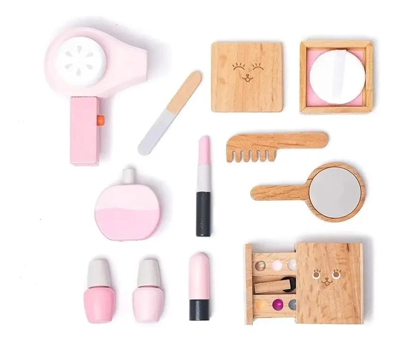 SET DE BELLEZA Y MAQUILLAJE DE MADERA PARA NIÑOS - 1