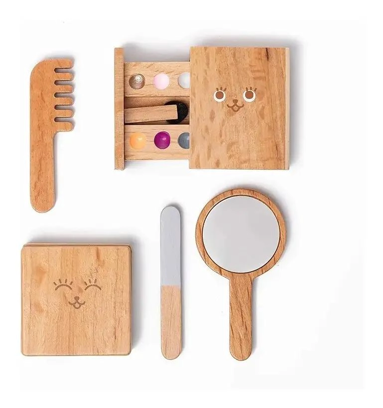 SET DE BELLEZA Y MAQUILLAJE DE MADERA PARA NIÑOS - 3