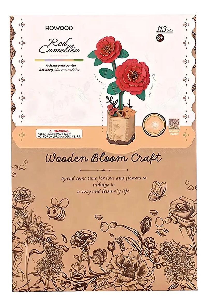 FLOR DE MADERA CAMELLIA ROJA DECORATIVA - 2