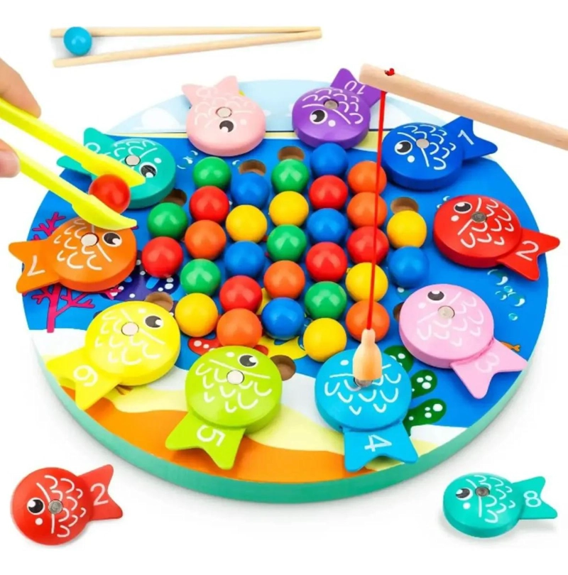JUEGO DE PESCA MAGNE TICO DE MADERA PUZZLE ROMPECABEZAS - 1