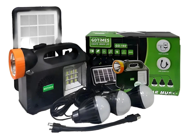 KIT SOLAR CON PARLANTE, LINTERNA, FOCO Y RADIO - 1