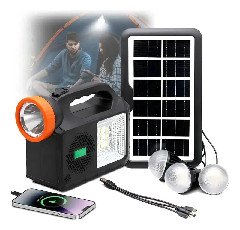KIT SOLAR CON PARLANTE, LINTERNA, FOCO Y RADIO - 3