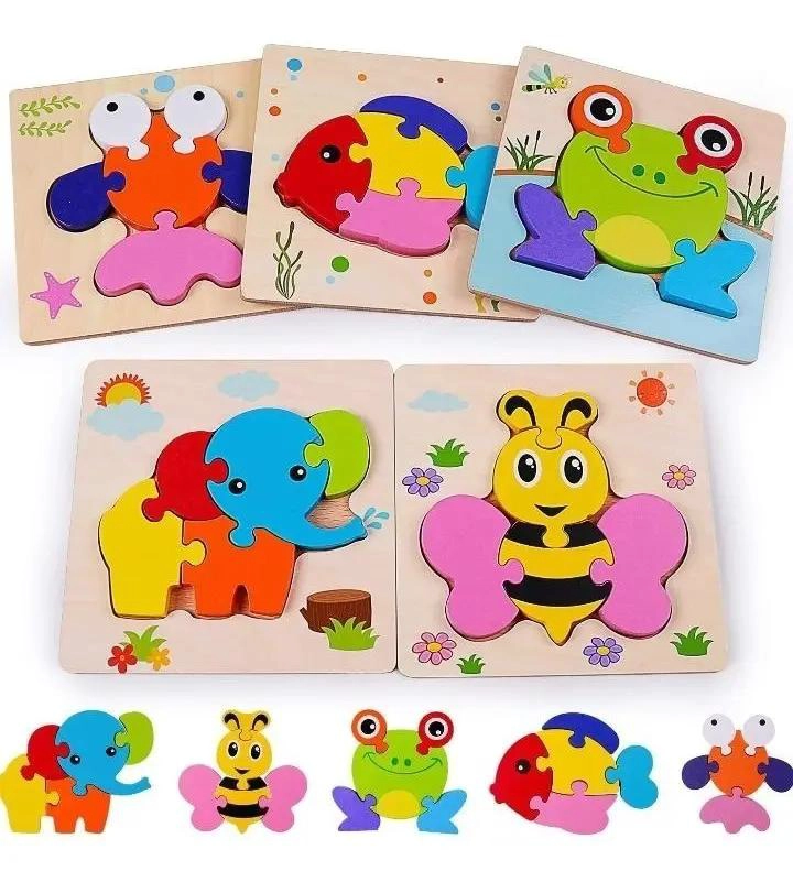 PACK 5 ROMPECABEZAS DE MADERA PARA NIÑOS PEQUEÑOS - 1