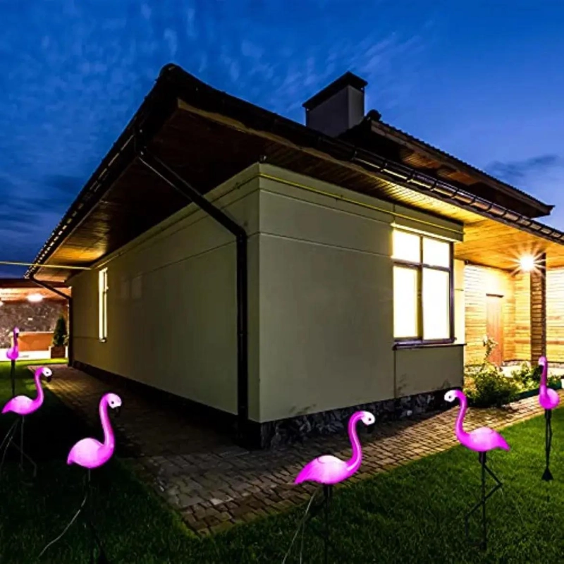 ESTACAS SOLARES CON LUCES LED FLAMENCOS ROSADOS PACK 3 - 5