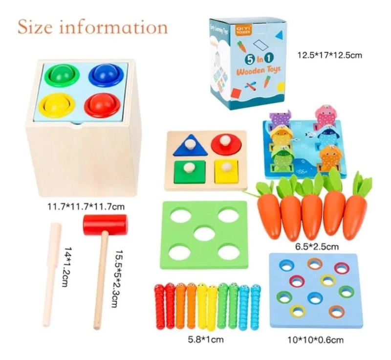 JUGUETE DIDACTICO MONTESSORI 5 EN 1 DE MADERA - 2