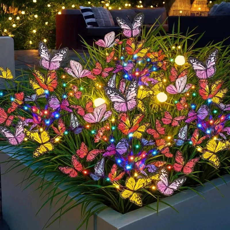 SET 2 LUCES SOLARES DECORATIVAS MARIPOSAS MULTICOLOR - 2