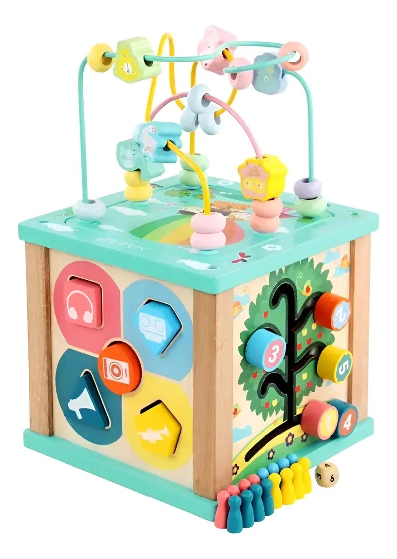 CUBO DIDACTICO MULTIFUNCIONAL DE MADERA PARA BEBE S - 1