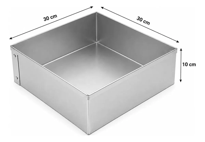MOLDE PARA TORTA CUADRADO DESMONTABLE DE ALUMINIO 30X30 CM CON ALTURA DE 10 CM - 7