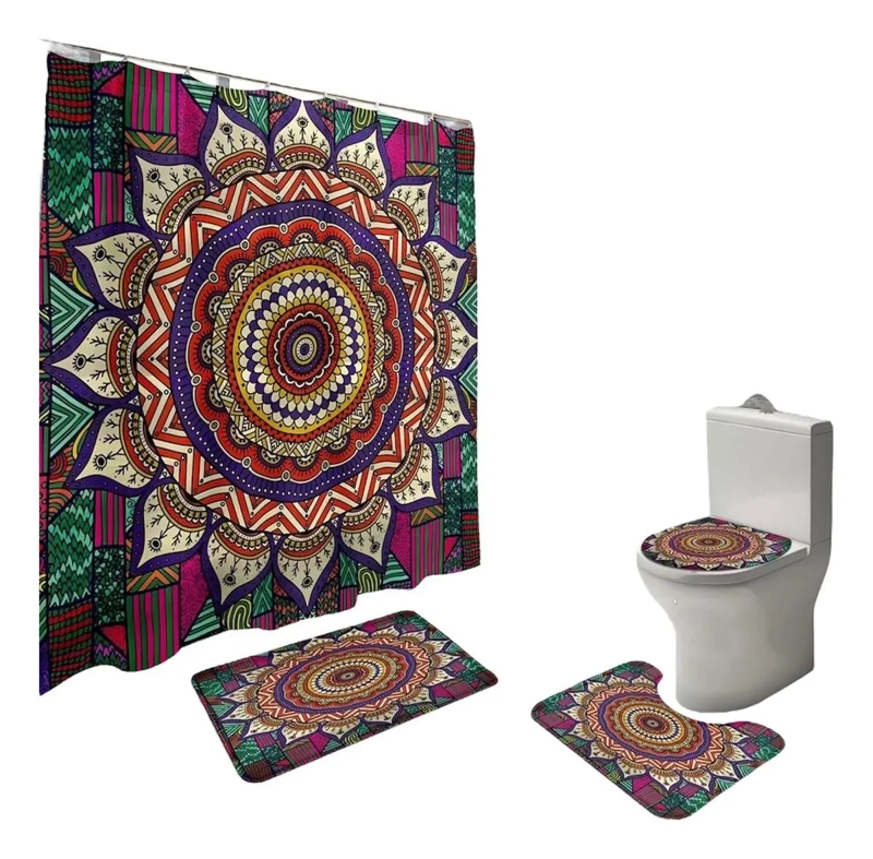SET DE BAÑO COMPLETO CON CORTINA IMPERMEABLE 4 PIEZAS - 1