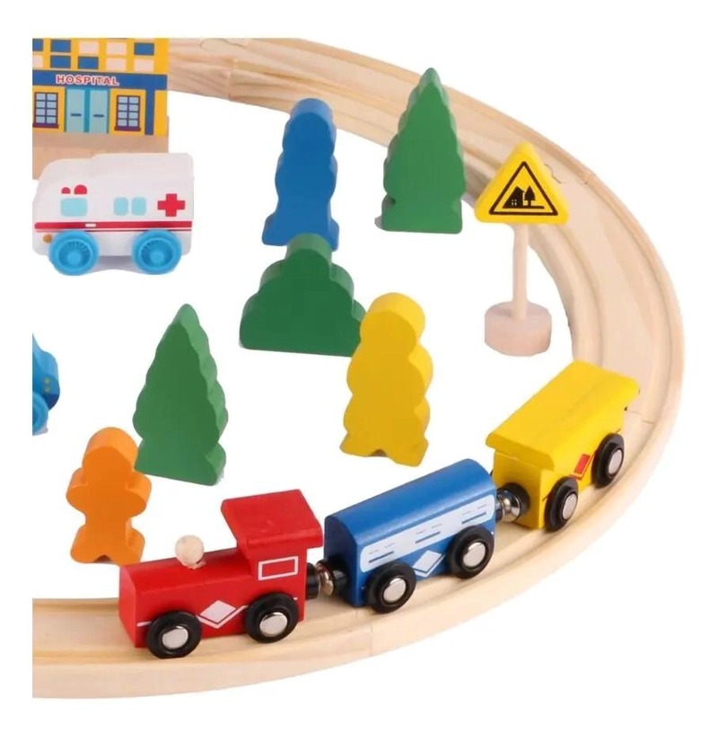 PISTA DE AUTO Y TREN DE MADERA DIDACTICA - 1