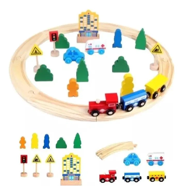 PISTA DE AUTO Y TREN DE MADERA DIDACTICA - 2