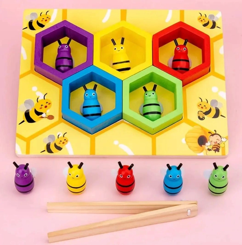 JUGUETE DE MADERA PANAL DE ABEJAS PARA MOTRICIDAD FINA - 1