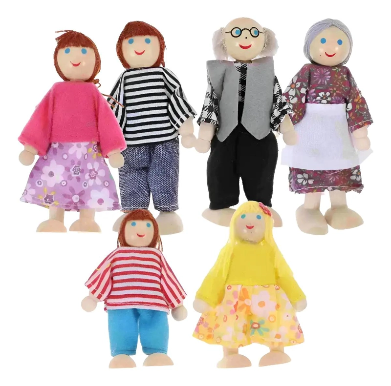 SET DE 6 MUÑECOS DE MADERA PARA CASA DE MUÑECAS - 1