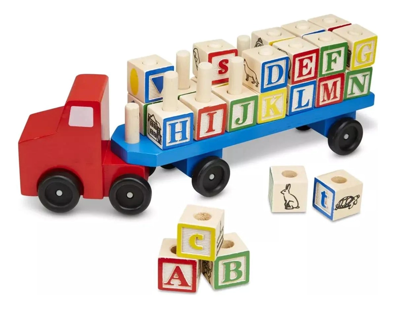 CAMION DE MADERA CON BLOQUES DE CONSTRUCCION Y LETRAS - 1