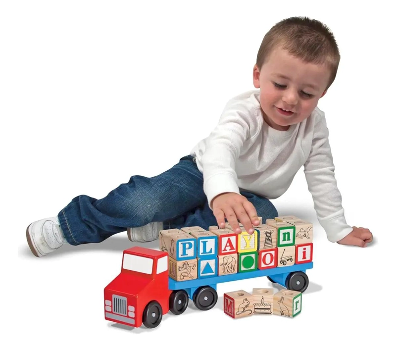 CAMION DE MADERA CON BLOQUES DE CONSTRUCCION Y LETRAS - 5