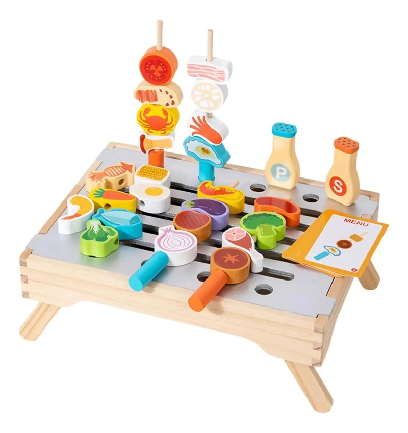 COCINA DE MADERA DIDACTICA CON PARRILLA BBQ PARA NIÑOS - 1