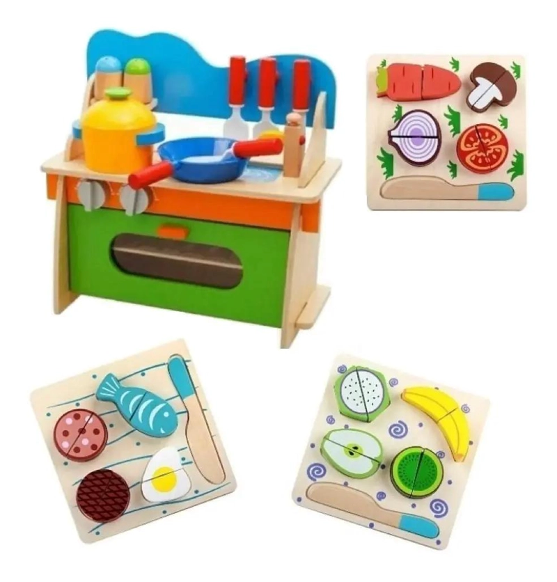 COCINA DE MADERA CON 3 FRUTAS CORTABLES DE VELCRO - 1