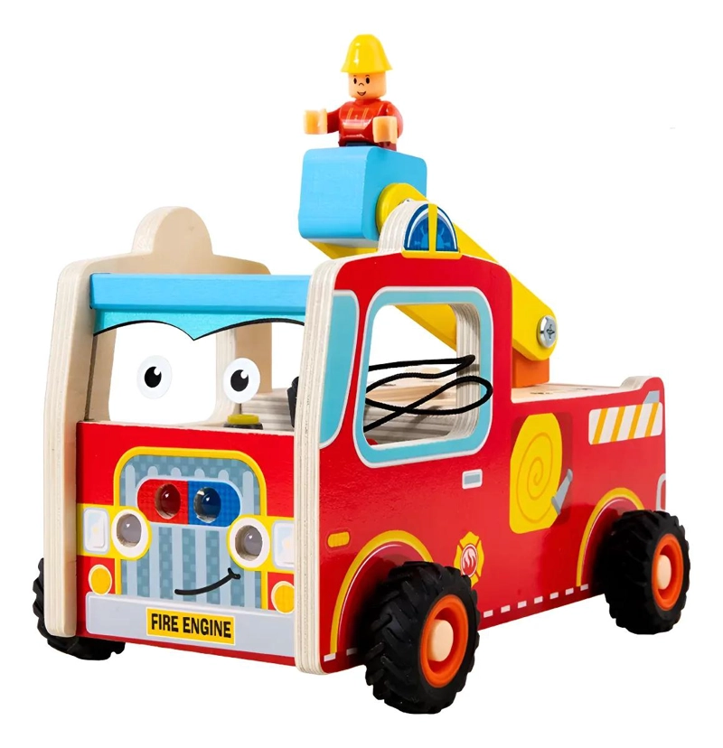 CAMION DE BOMBEROS DE MADERA CON LUCES Y SONIDO - 1