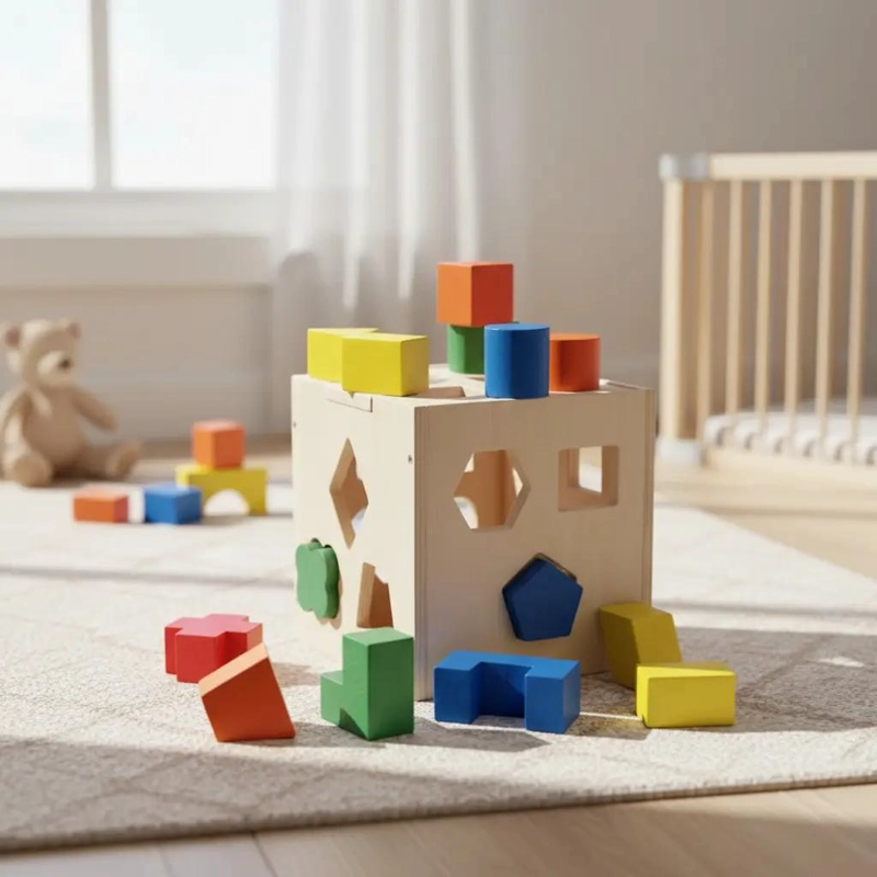 JUEGO DE ENCAJE CUBO DE MADERA CON FIGURAS GEOME TRICAS - 5