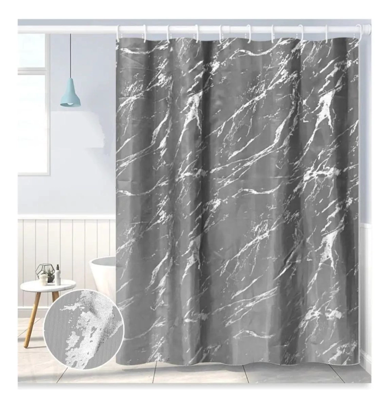 CORTINA DE BAÑO ALTA CALIDAD CON 6 DISEÑOS EN GRIS - 1