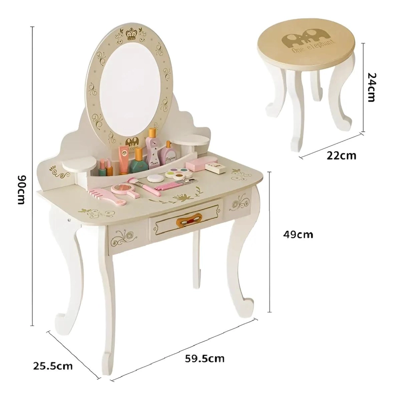 TOCADOR INFANTIL DE MADERA CON TABURETE Y SET DE BELLEZA - 2