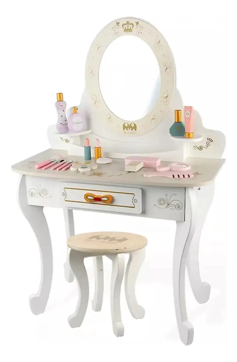 TOCADOR INFANTIL DE MADERA CON TABURETE Y SET DE BELLEZA - 3