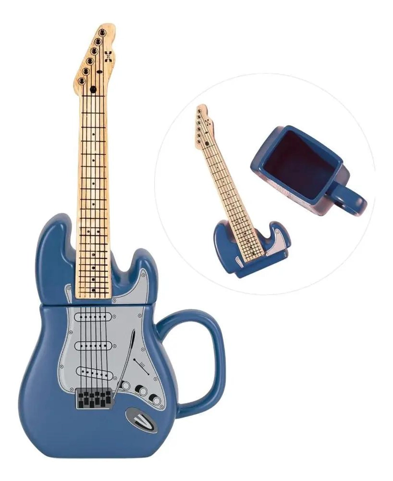 TAZON DE CERAMICA XL CON DISEÑO 3D DE GUITARRA - 1