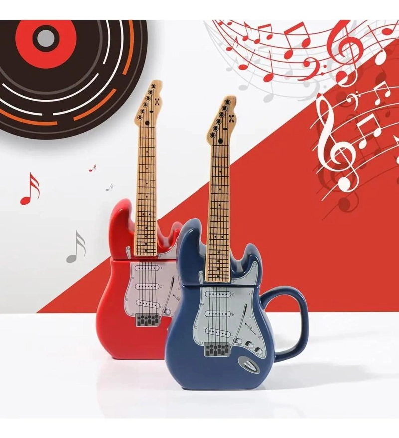 TAZON DE CERAMICA XL CON DISEÑO 3D DE GUITARRA - 5