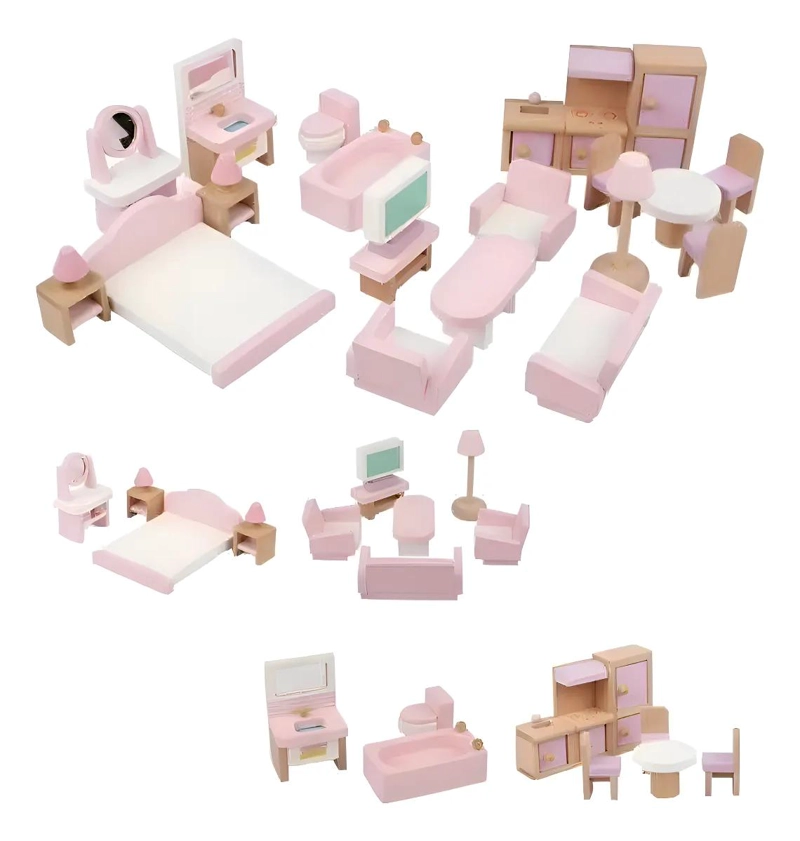 JUEGO DE MUEBLES DE MADERA PARA CASA DE MUÑECAS 22 PIEZAS - 2