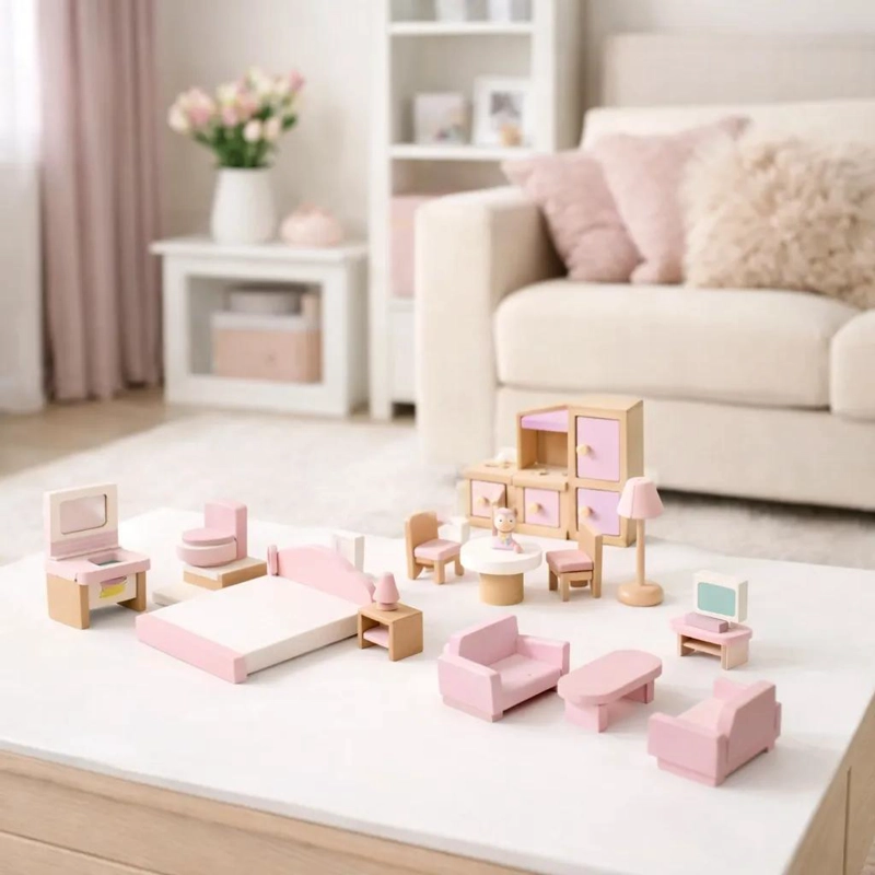 JUEGO DE MUEBLES DE MADERA PARA CASA DE MUÑECAS 22 PIEZAS - 3