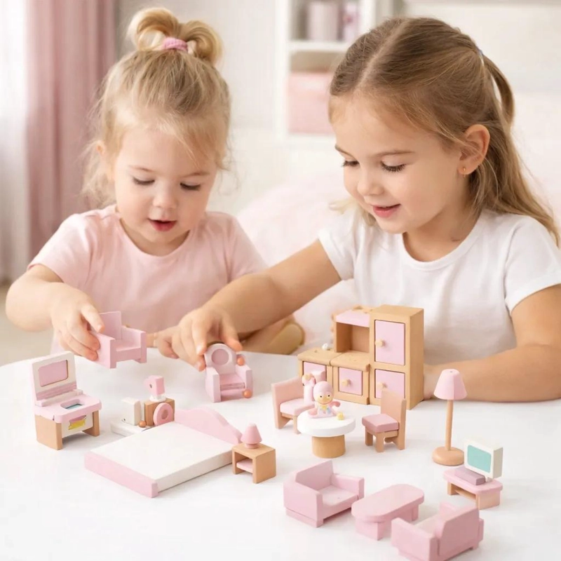 JUEGO DE MUEBLES DE MADERA PARA CASA DE MUÑECAS 22 PIEZAS - 4