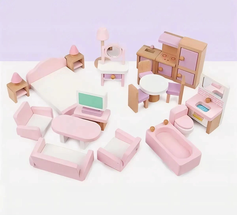 JUEGO DE MUEBLES DE MADERA PARA CASA DE MUÑECAS 22 PIEZAS - 5