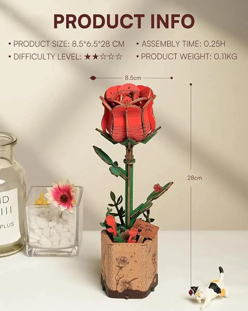 PUZZLE 3D FLORES DE MADERA RED ROSE - 5