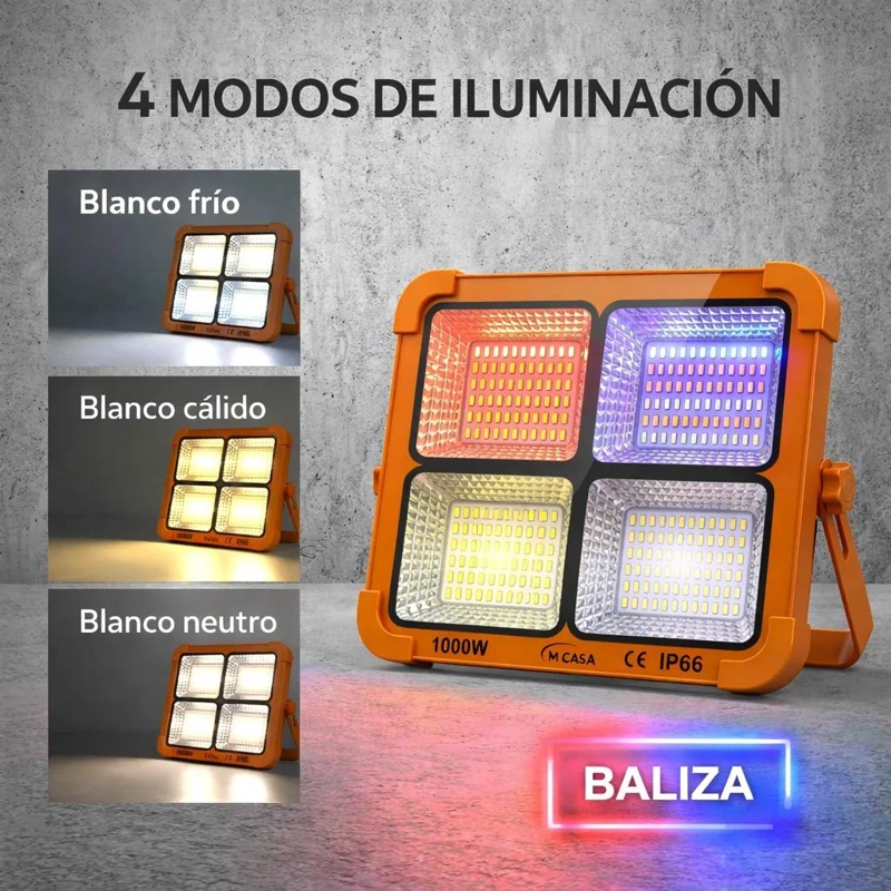 FOCO SOLAR RECARGABLE 1000W PARA EXTERIOR PACK 2 - 5