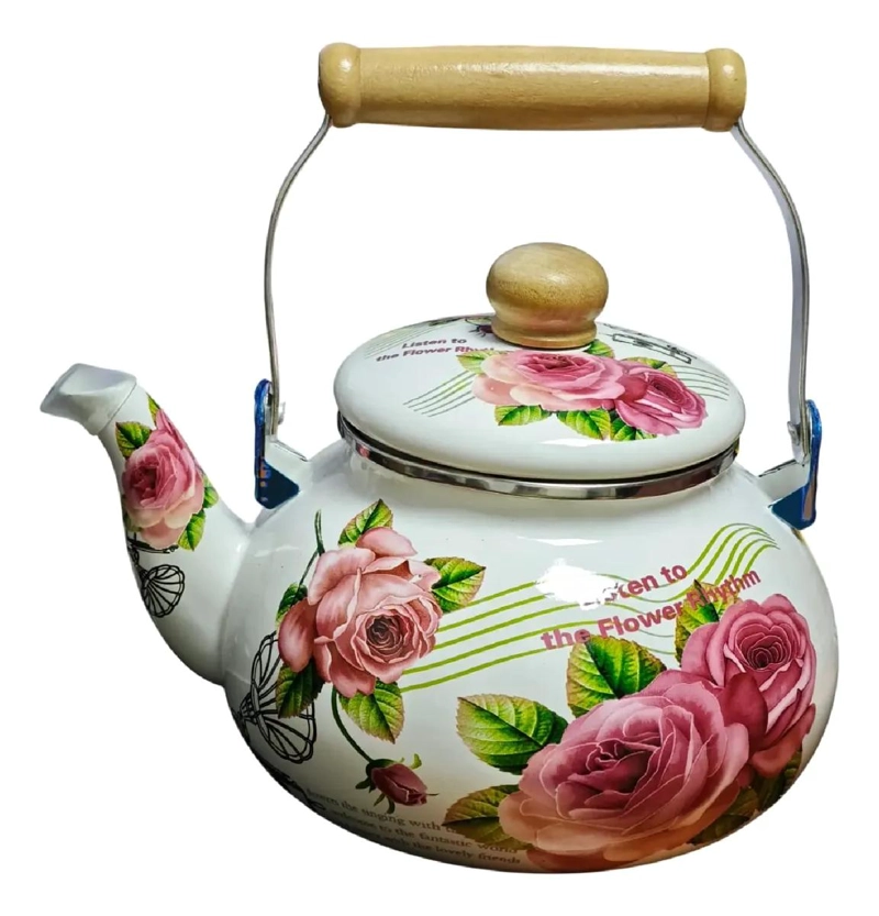 TETERA ESMALTADA CON DISEÑO DE ROSAS 2.5 LITROS - 1