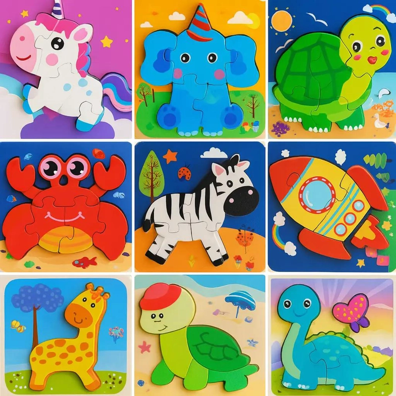 PACK 6 PUZZLES DE ENCAJE DIDACTICOS DE MADERA PARA NIÑOS - 1