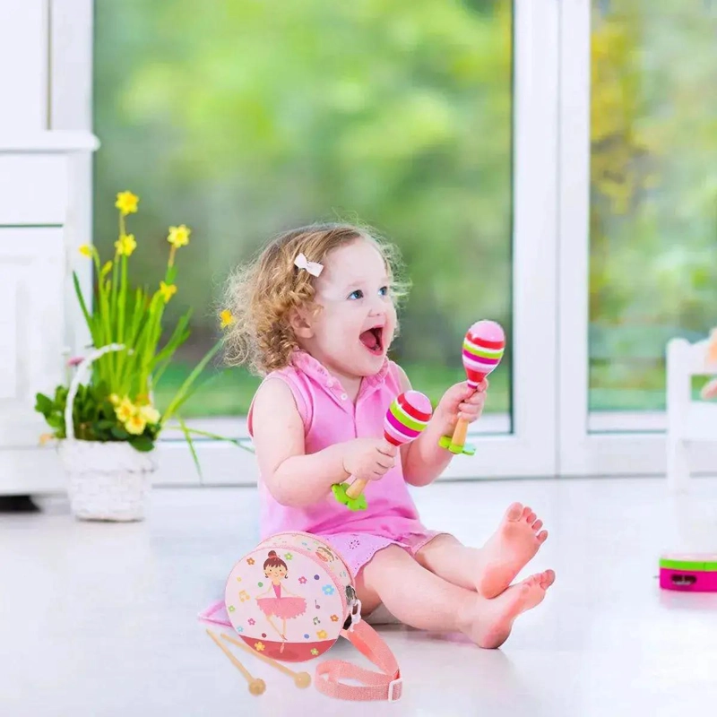 TAMBOR MUSICAL INFANTIL DE MADERA PARA BEBE S - 2