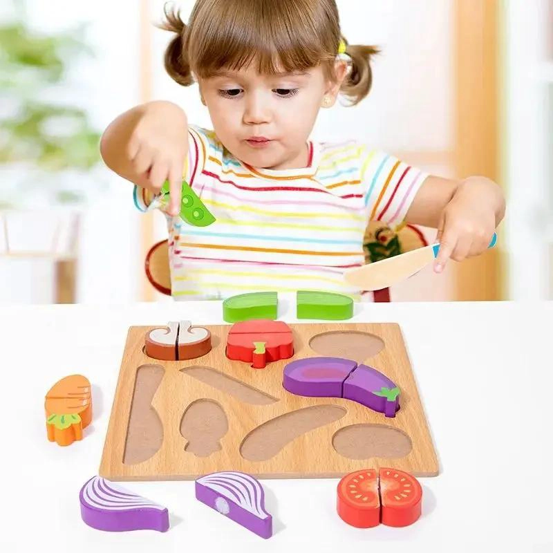 PUZZLE DIDACTICO DE MADERA PARA CORTAR ALIMENTOS - 1