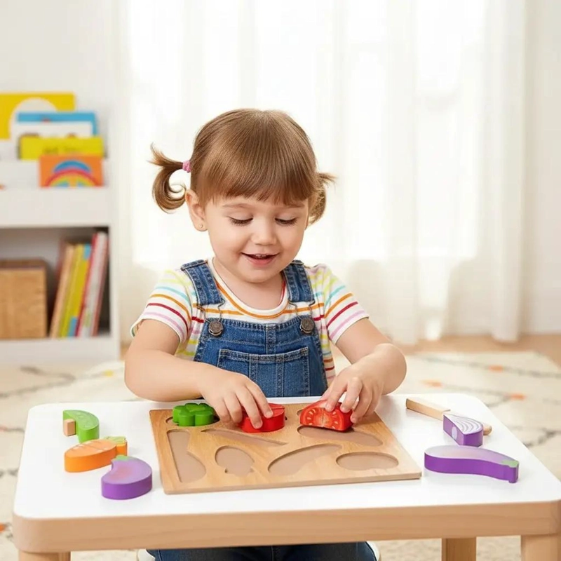 PUZZLE DIDACTICO DE MADERA PARA CORTAR ALIMENTOS - 2
