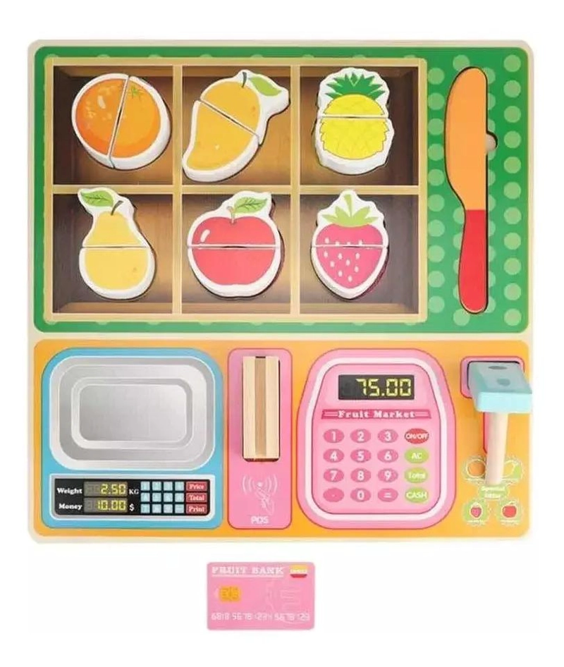 JUEGO CAJA REGISTRADORA DE MADERA PARA NIÑOS - 1