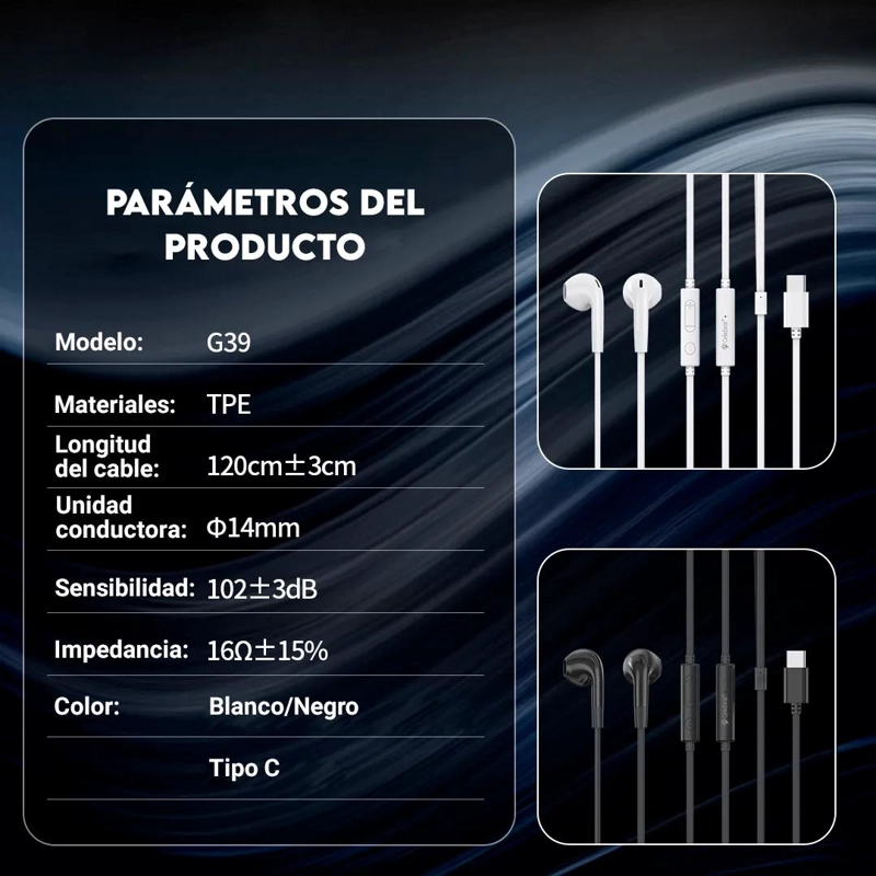AUDIFONOS TIPO C CON MICROFONO Y SONIDO HIFI - 3