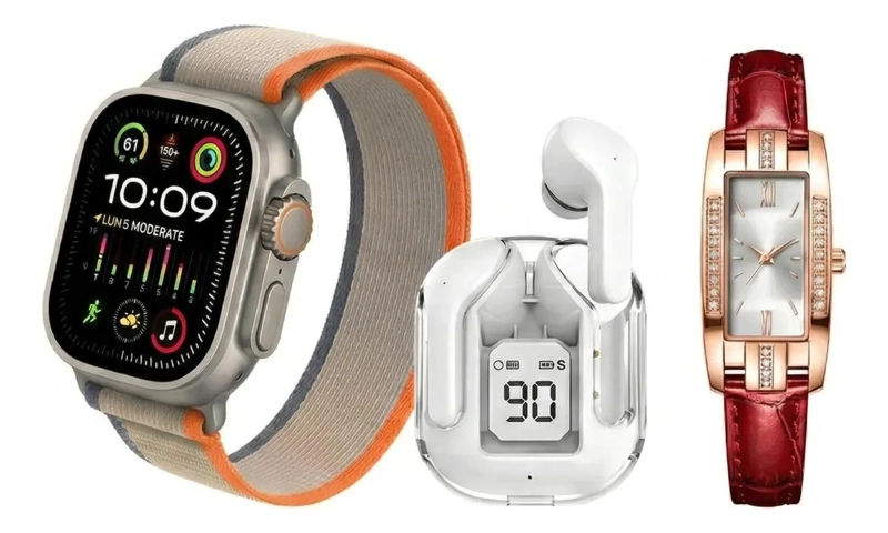 GENÉRICO SMARTWATCH MUJER KIT 3 EN 1 RELOJ ANALOGO Y AUDIFONOS BT