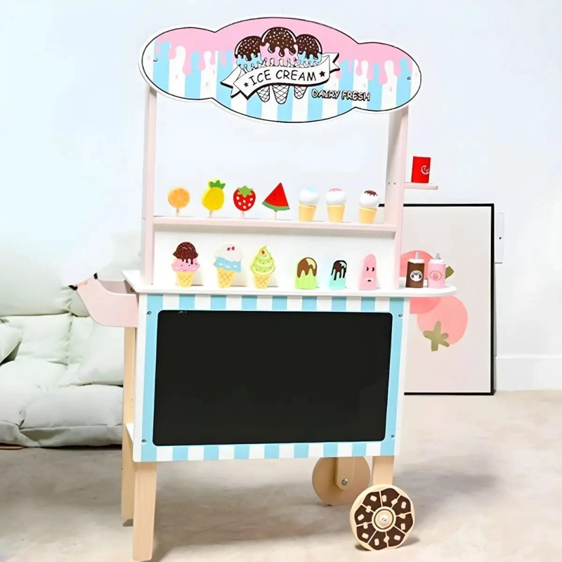CARRITO DE HELADOS DE MADERA CON RUEDAS - 2