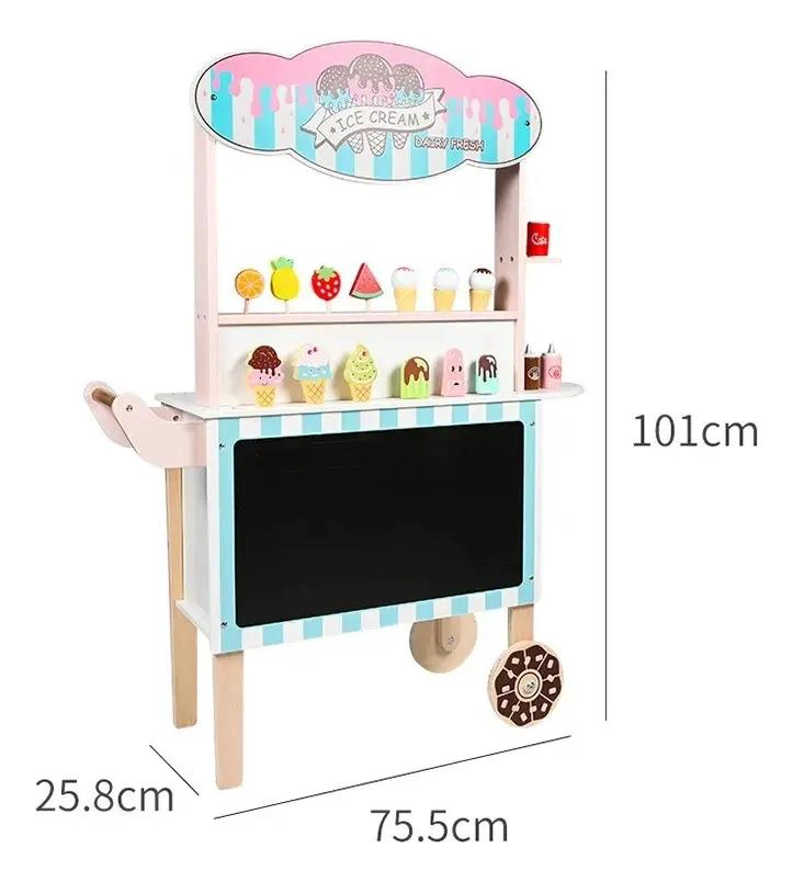 CARRITO DE HELADOS DE MADERA CON RUEDAS - 3