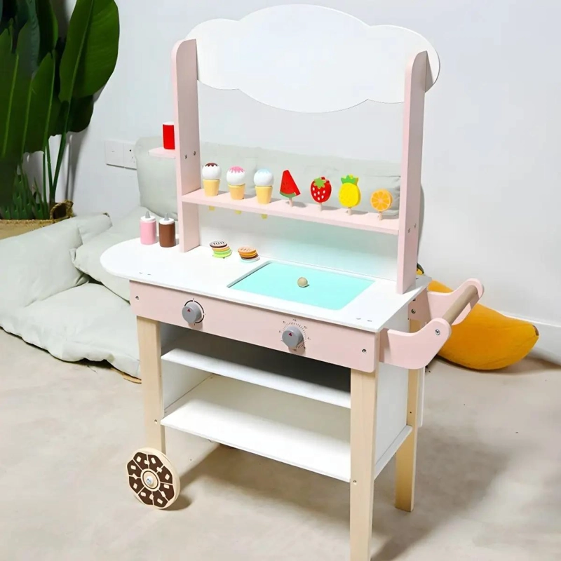 CARRITO DE HELADOS DE MADERA CON RUEDAS - 4