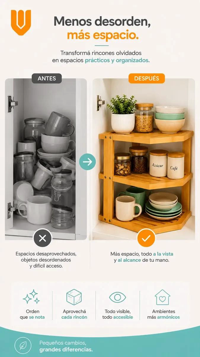 ORGANIZADOR ESQUINERO DE COCINA CON REPISAS TRIPLES - 4
