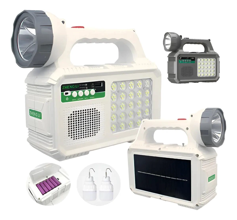 FOCO SOLAR DE EMERGENCIA CON LINTERNA, RADIO Y AMPOLLETAS - 2