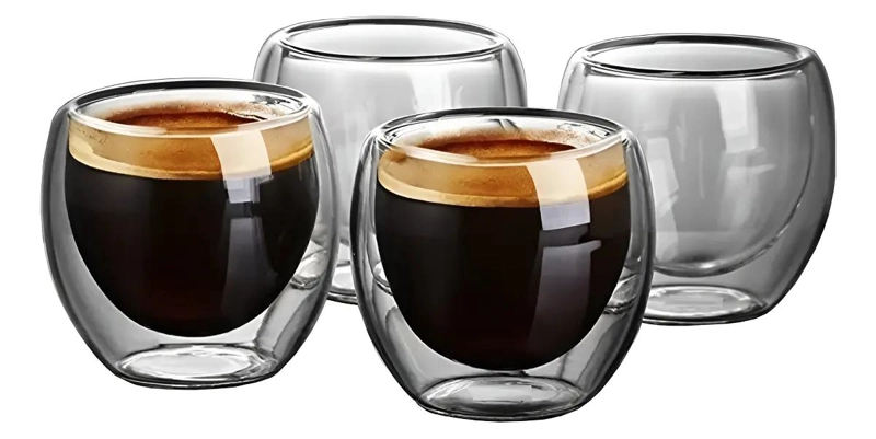 SET 4 TAZAS CAFE  VIDRIO DOBLE PARED 80ML BLANCO - 1