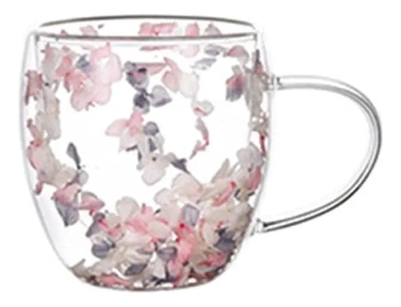SET 2 TAZONES MUG DOBLE PARED VIDRIO 200CC CON FLORES - 1